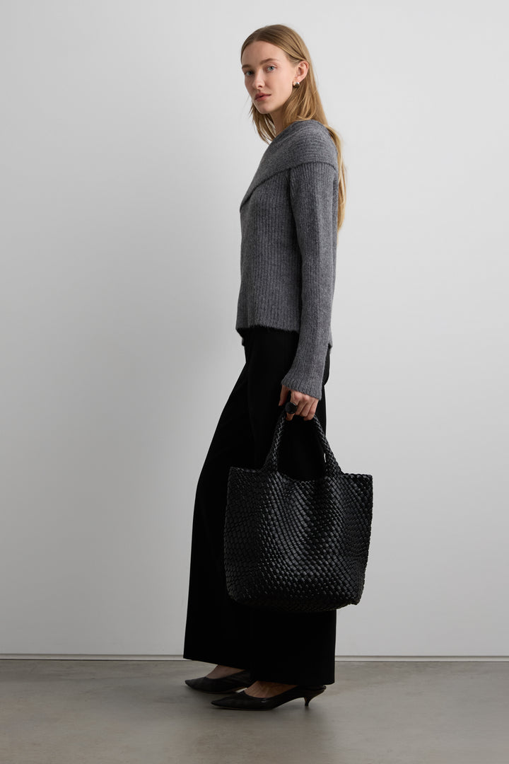 WOVEN VEGAN LEATHER TOTE BAG