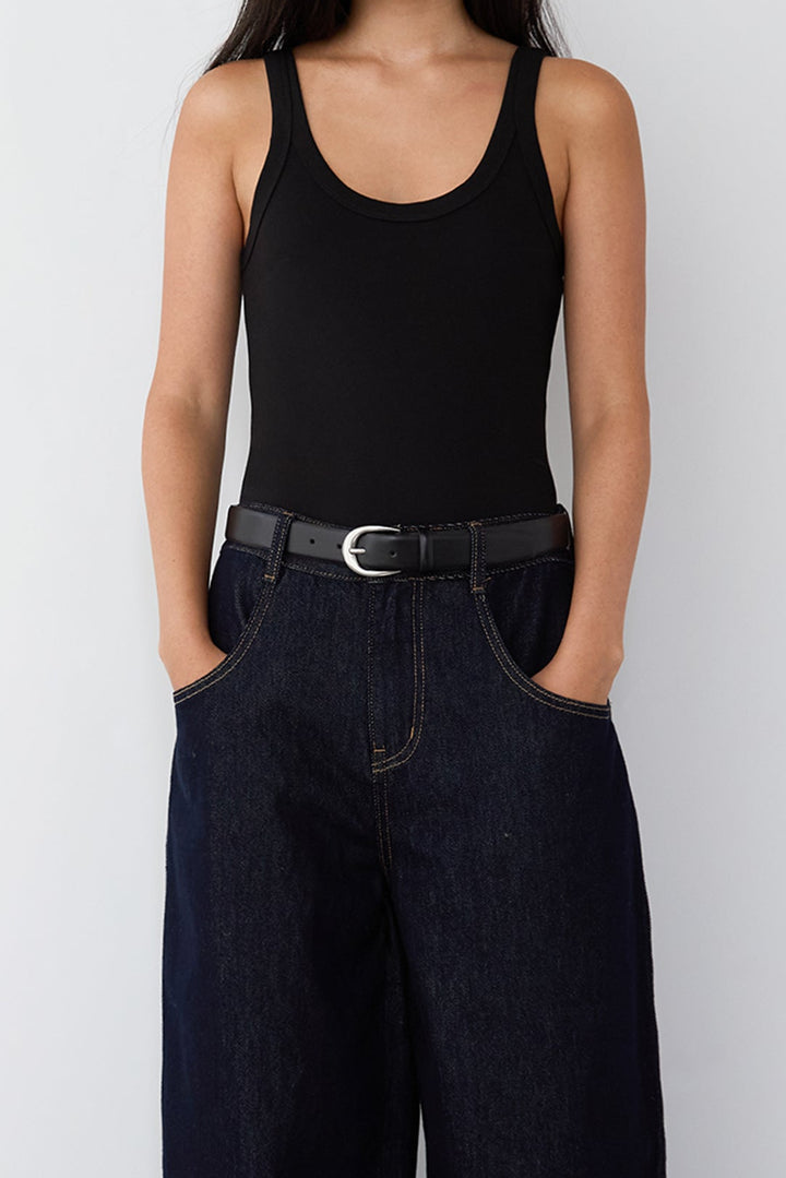 GENUINE LEATHER BRUSHED METAL BELT