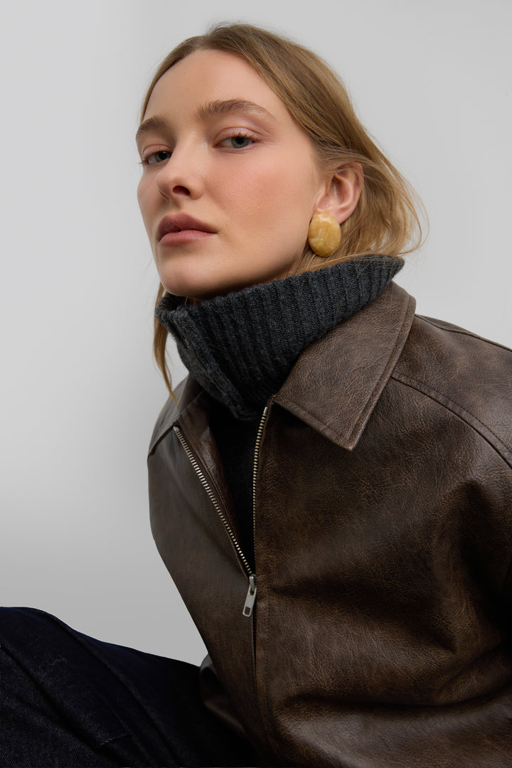 HIGH COLLAR BUTTON FRONT CARDIGAN