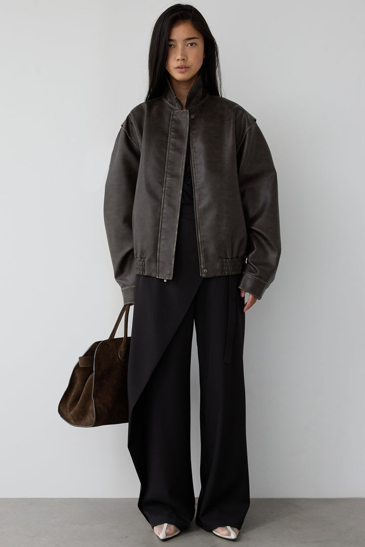 VINTAGE INSPIRED VEGAN LEATHER BOMBER JACKET