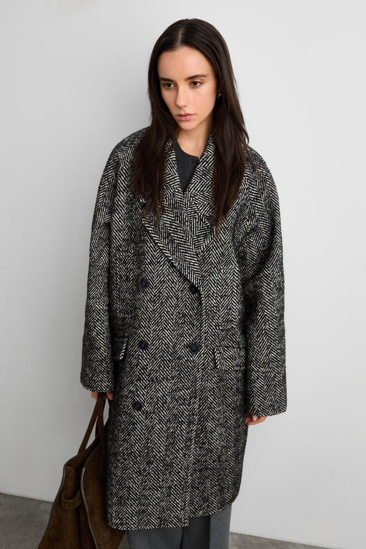 OVERSIZED WOOL-BLEND DOUBLE-BREASTED COAT
