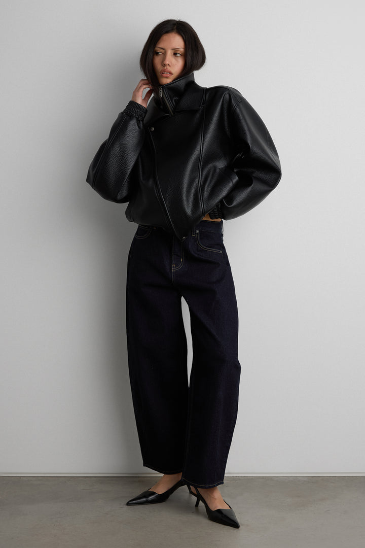 VEGAN LEATHER DOUBLE COLLAR BIKER JACKET