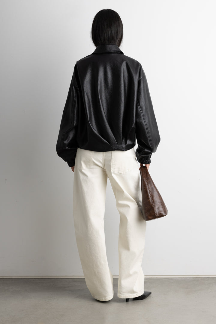 VEGAN LEATHER BOMBER JACKET WITH PLEATS