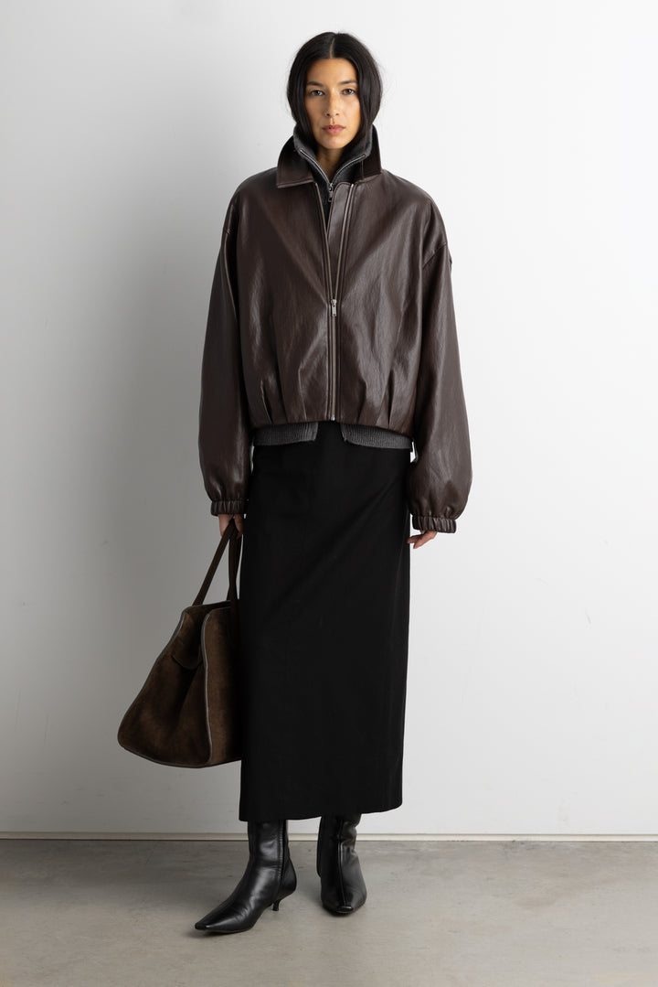 VEGAN LEATHER BOMBER JACKET WITH PLEATS