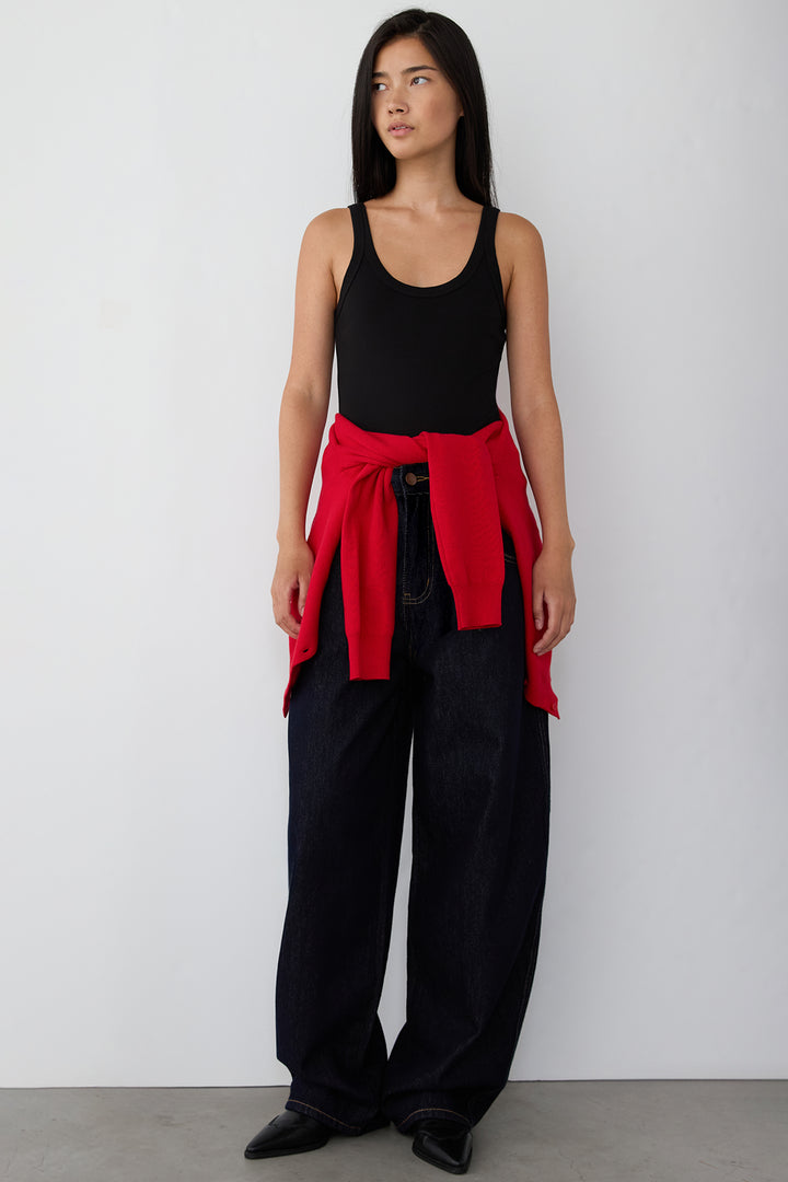 29" DARK BLUE WASH BARREL JEAN