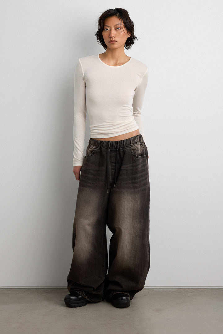 VINTAGE WASH ELASTIC WAIST JEAN