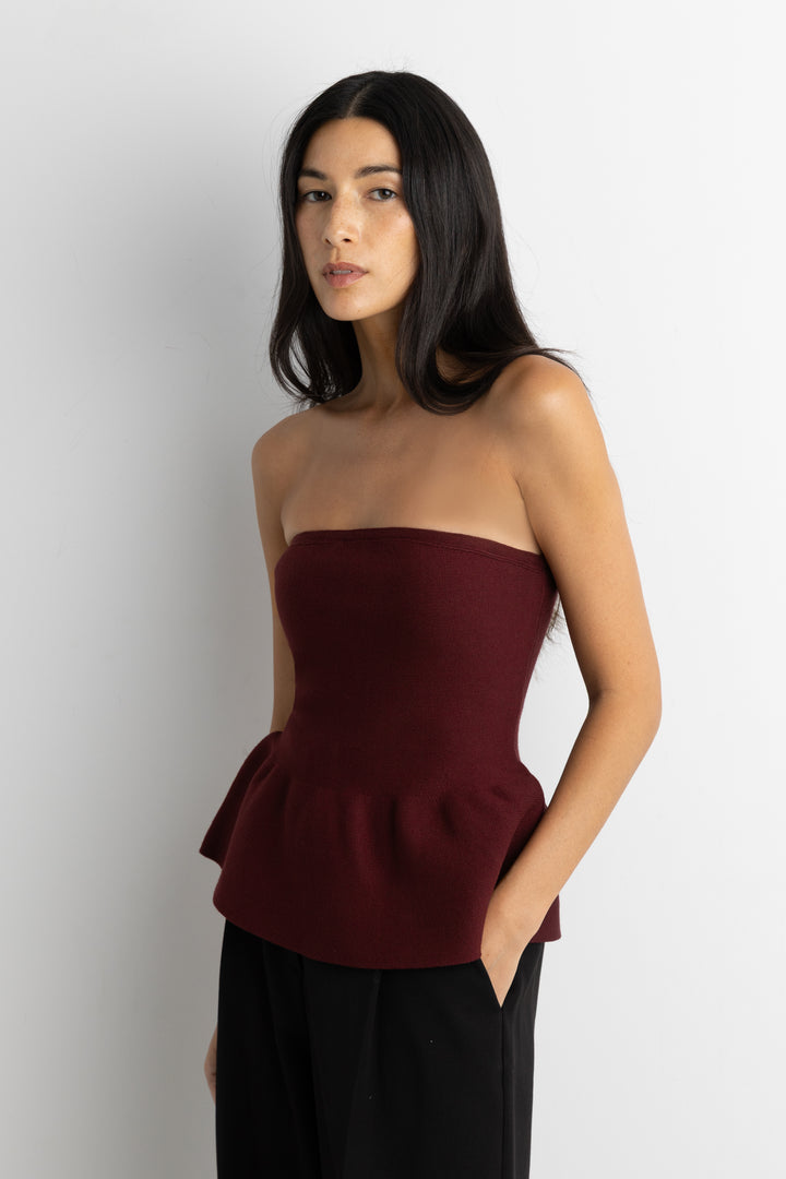 KNIT PEPLUM TUBE TOP